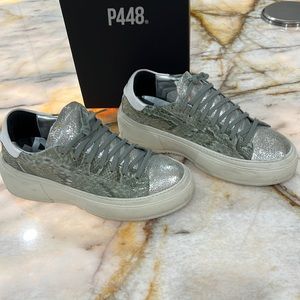 P448 WOMENS LOUISE PLATFORM SNEAKERS GREEN SNAKE PRINT SIZE 9.5 /40